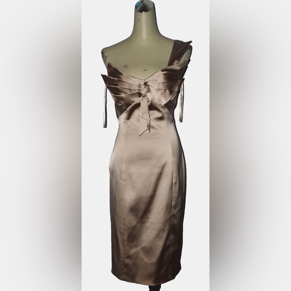 KAREN MILLEN ENGLAND SZ 8 M MEDIUM ONE SHOULDER SATIN SHEATH PLEATED DRESS - Picture 1 of 11